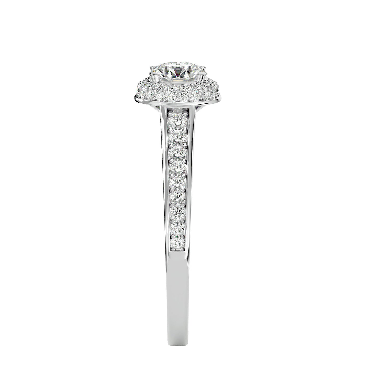 Eva halo tapered diamond engagement ring