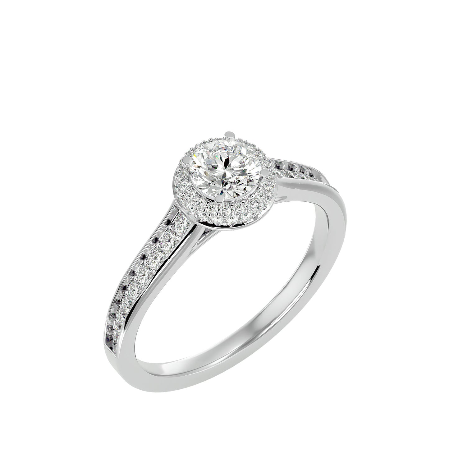 Eva halo tapered diamond engagement ring