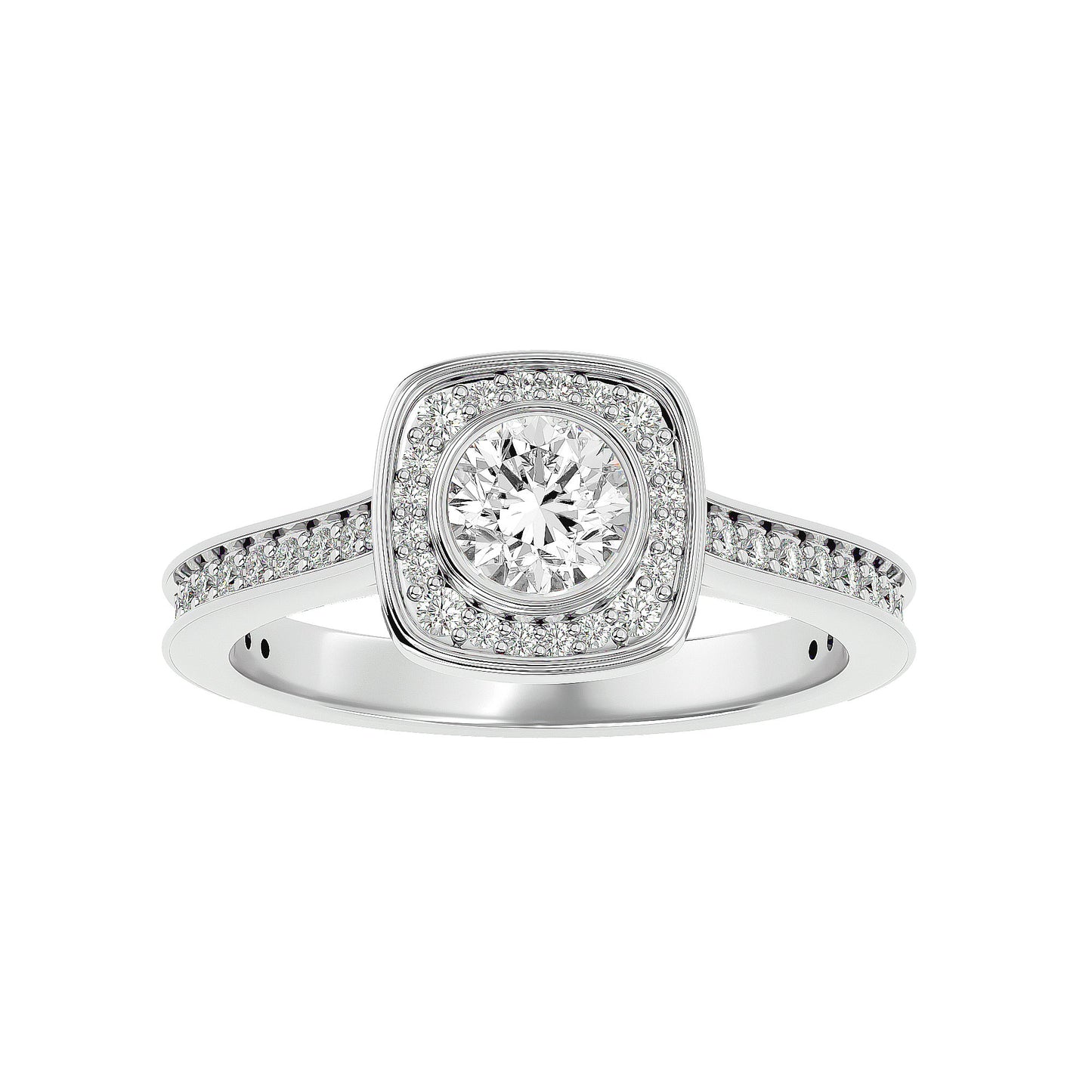 Lourdes halo diamond engagement ring