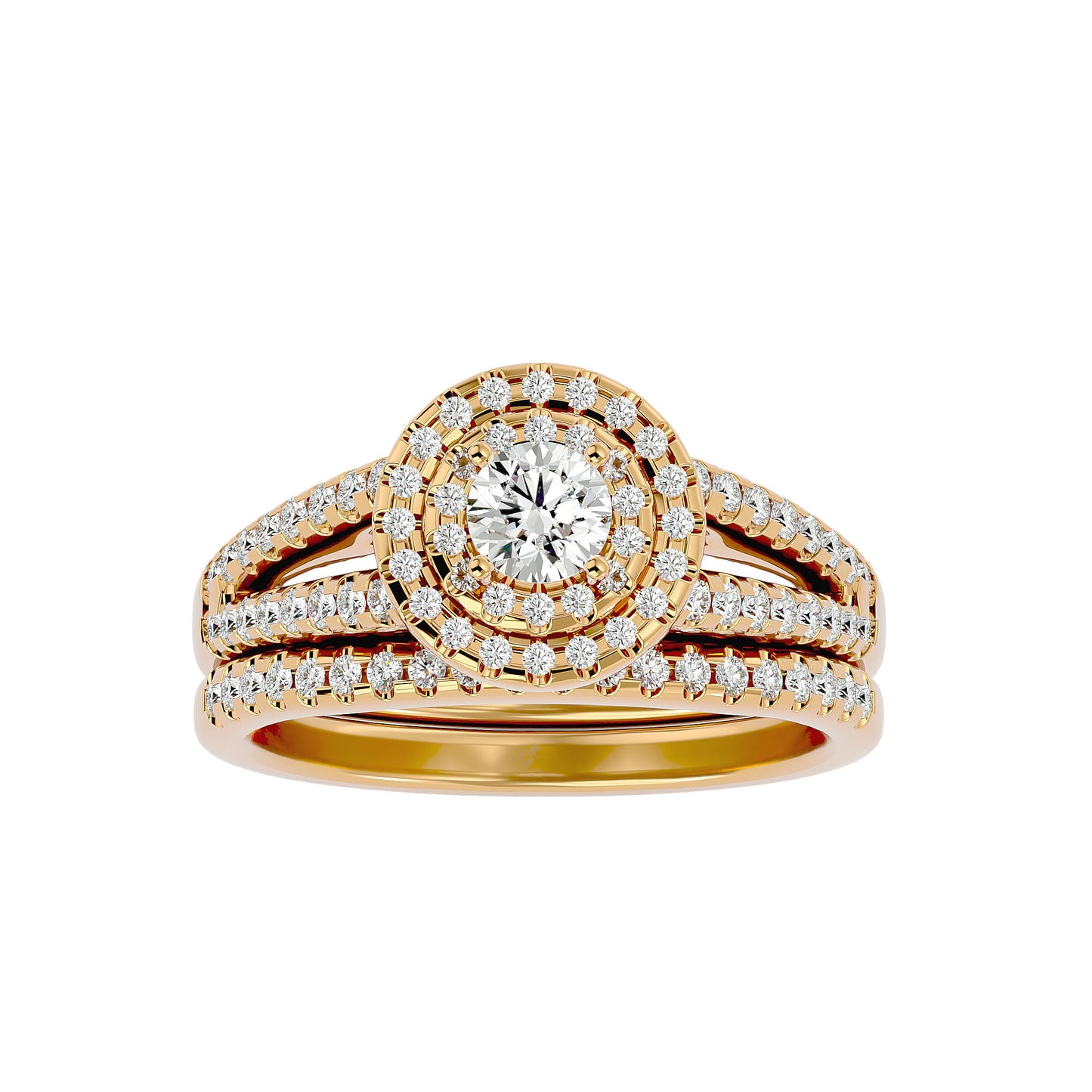 Double halo engagement ring & matching band
