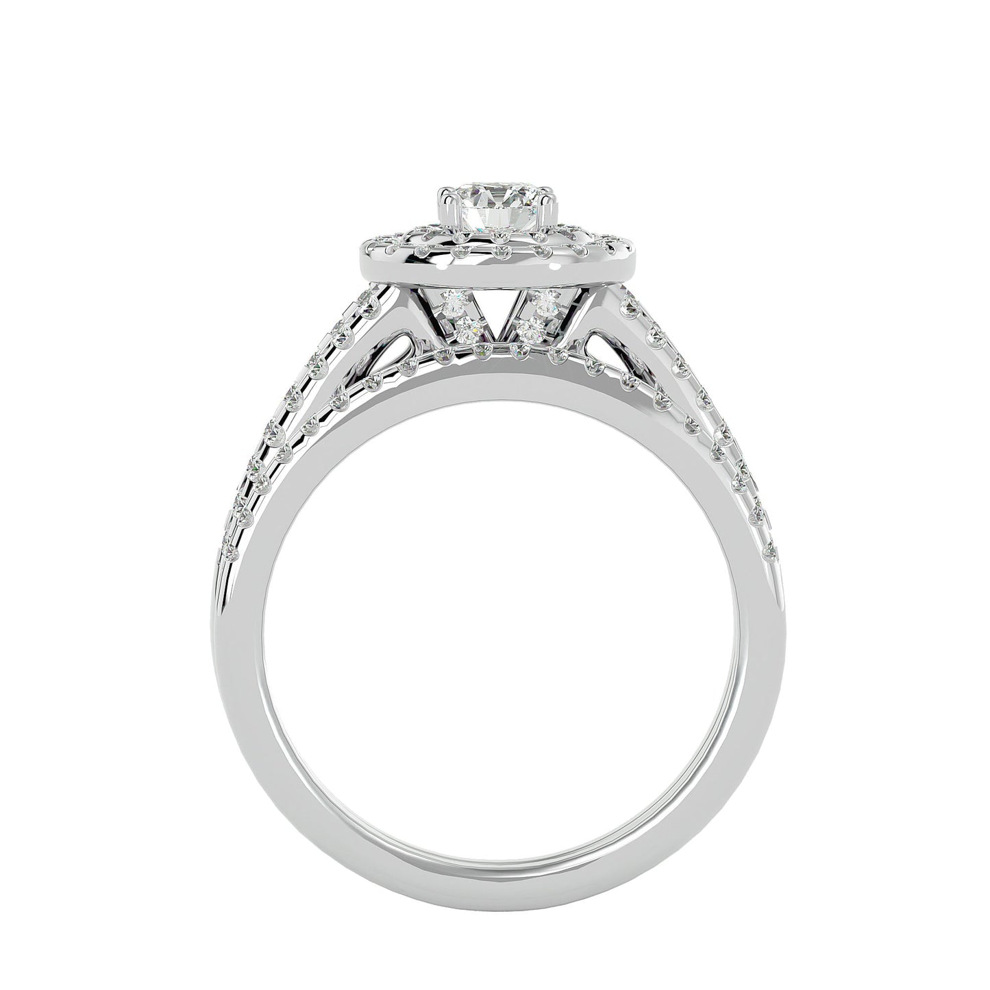 Double halo engagement ring & matching band