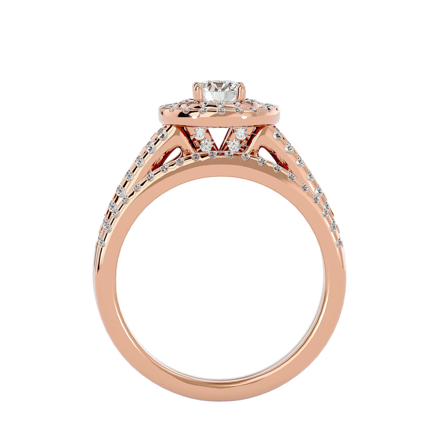 Double halo engagement ring & matching band