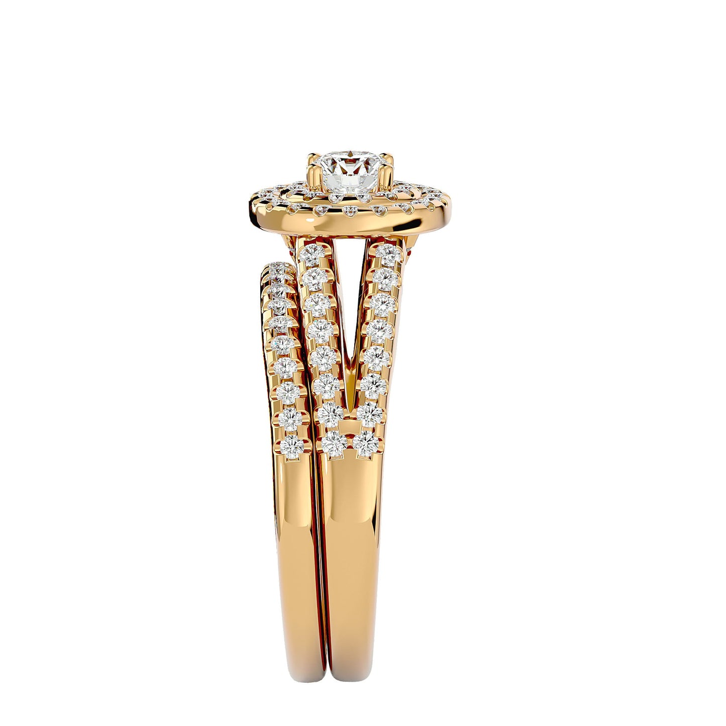 Double halo engagement ring & matching band