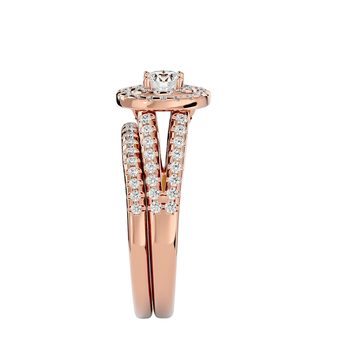 Double halo engagement ring & matching band