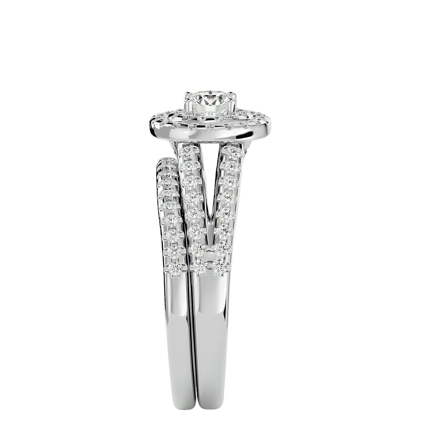 Double halo engagement ring & matching band