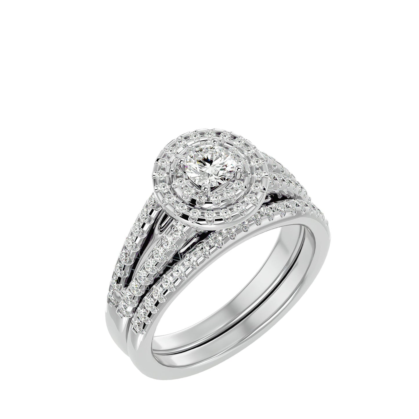 Double halo engagement ring & matching band