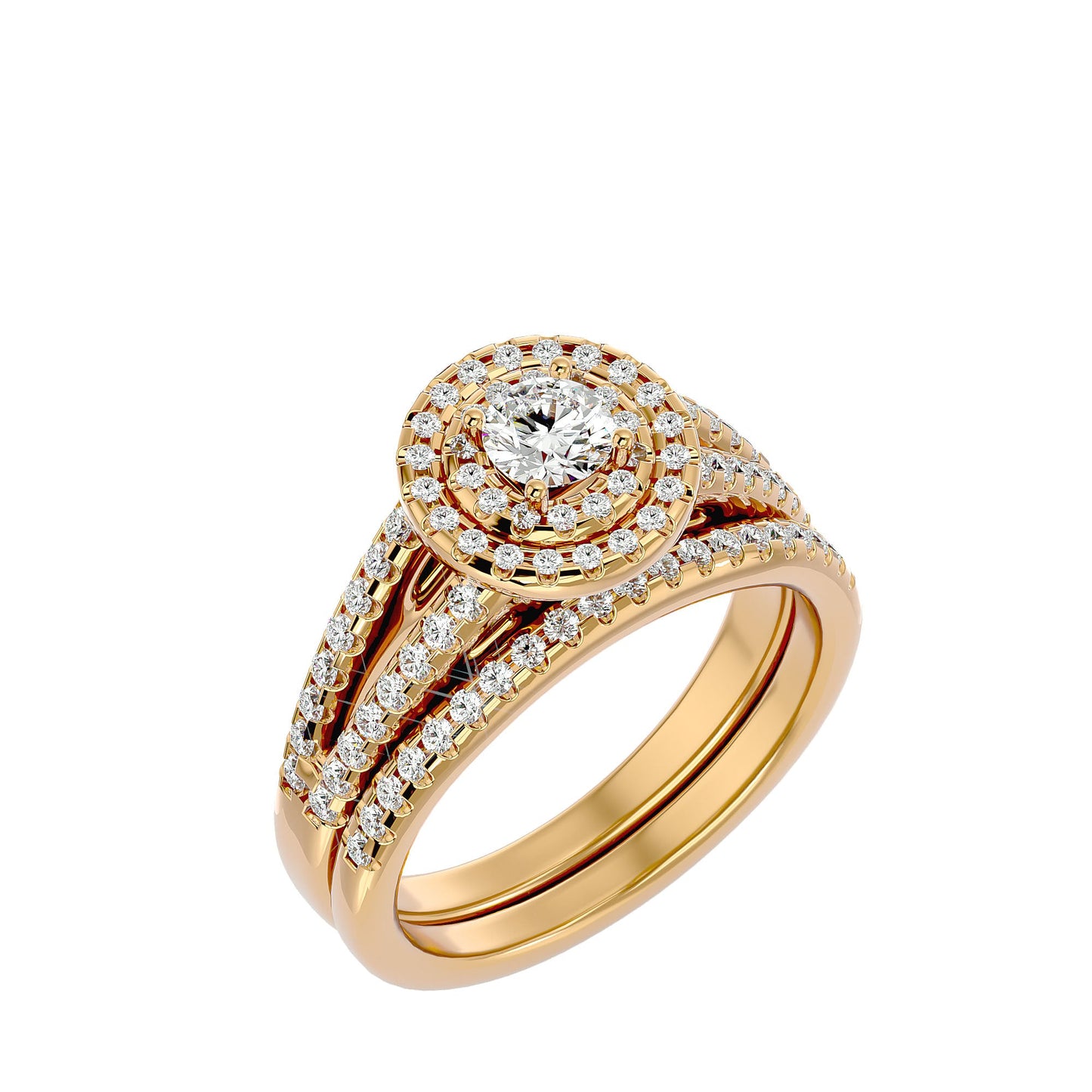 Double halo engagement ring & matching band