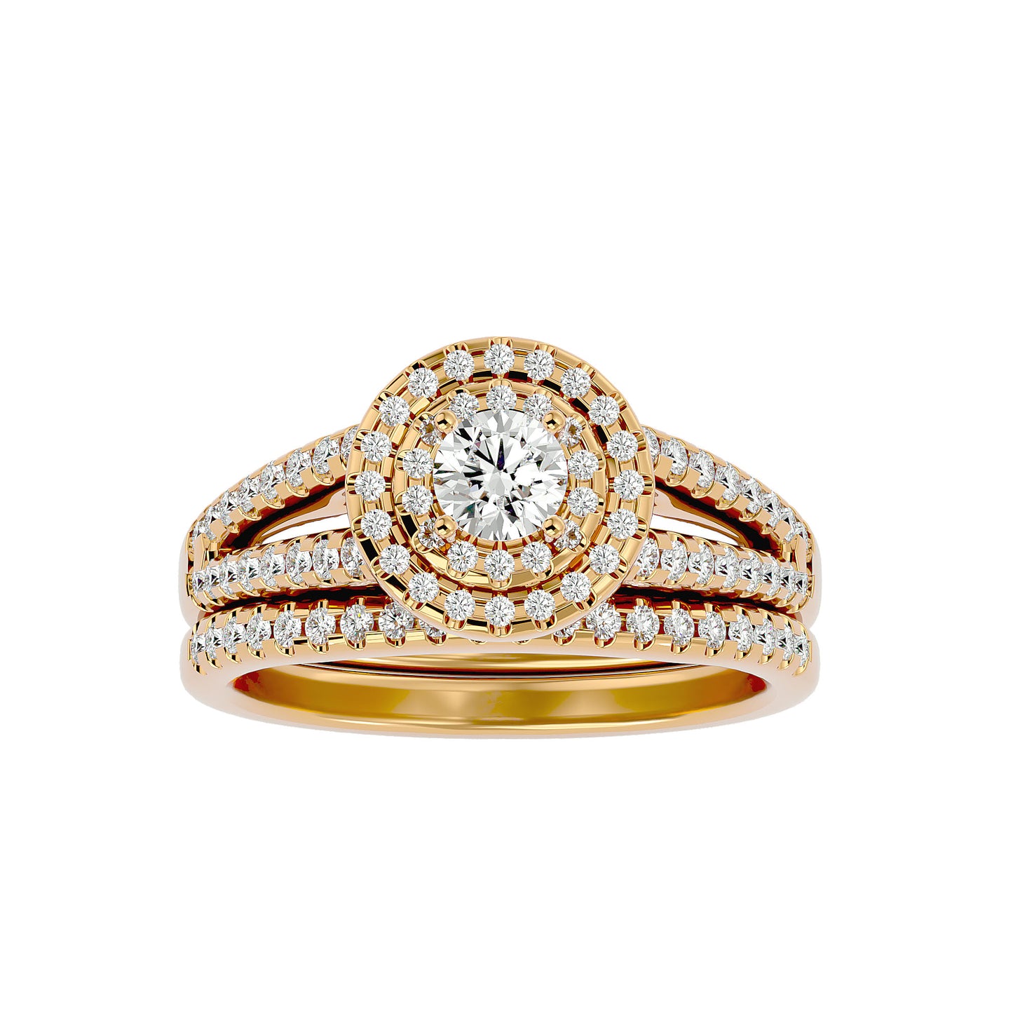 Double halo engagement ring & matching band