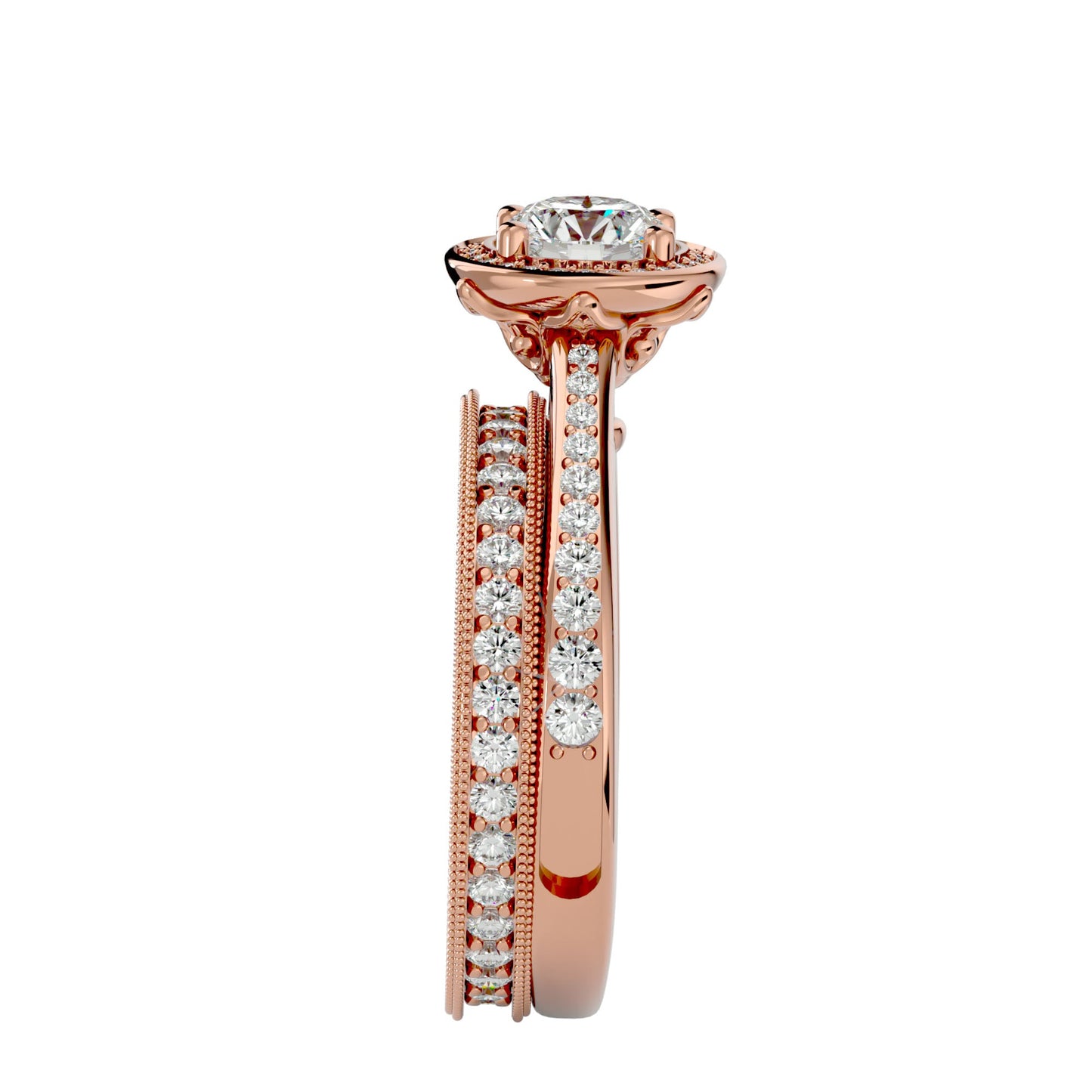 Envy three stone engagement ring & matching band