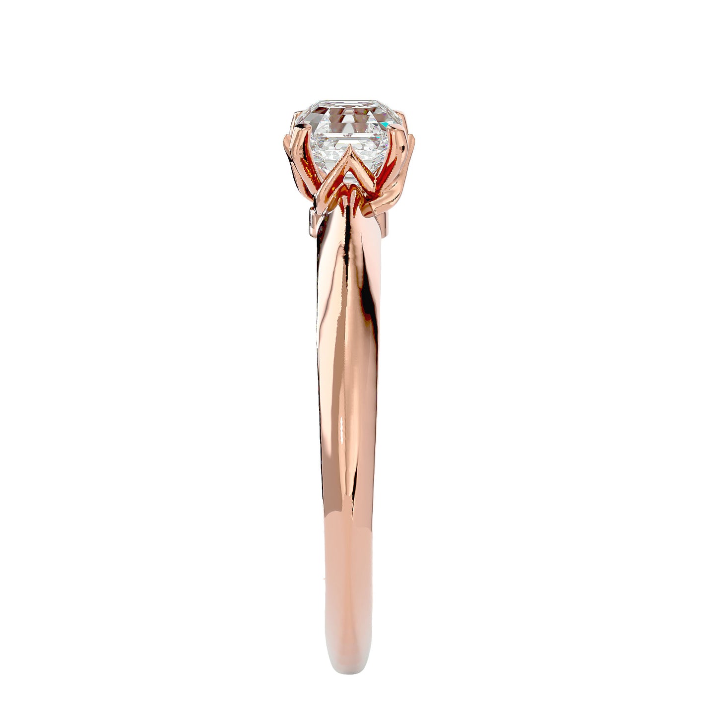 Emerald solitaire knife-egde diamong engagement ring
