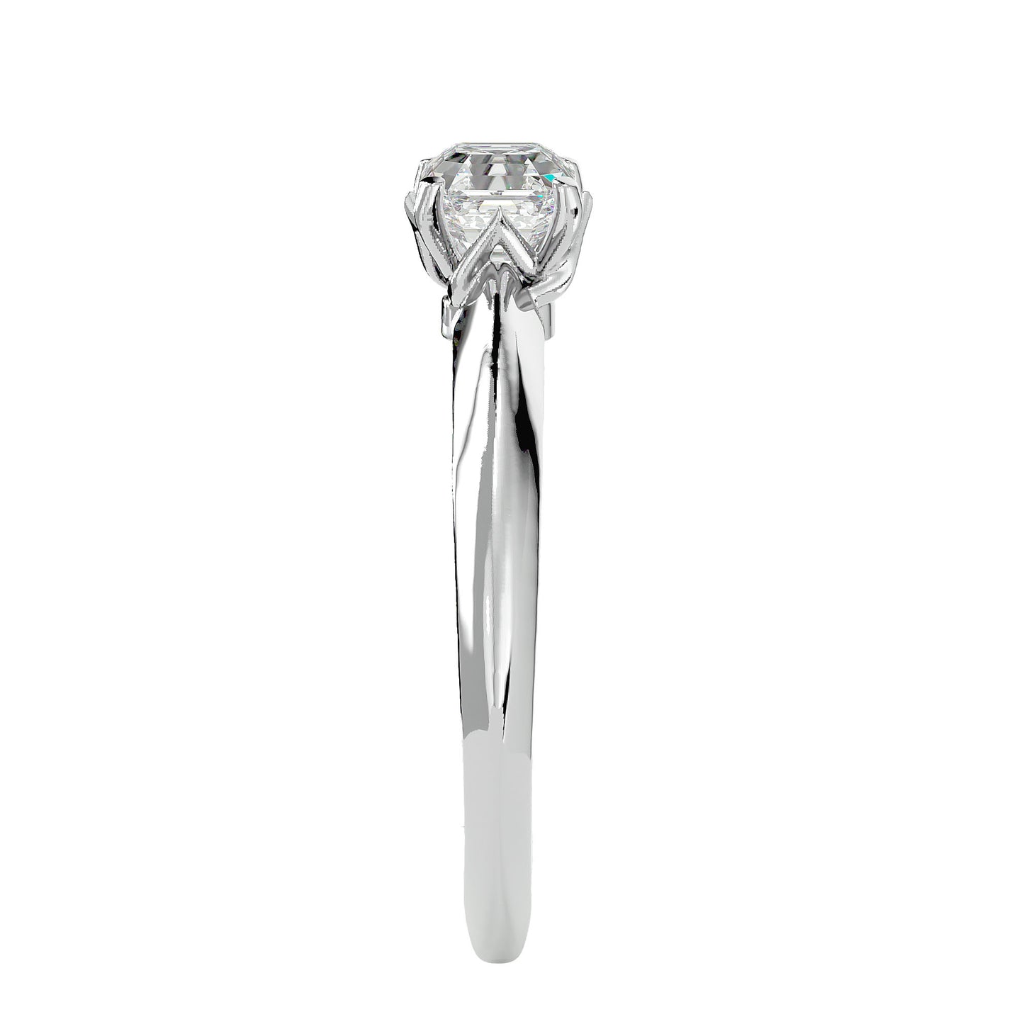 Emerald solitaire knife-egde diamong engagement ring
