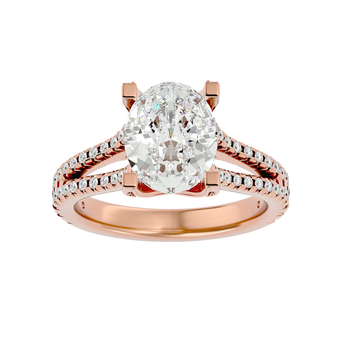 Oval split shank diamond engagement ring