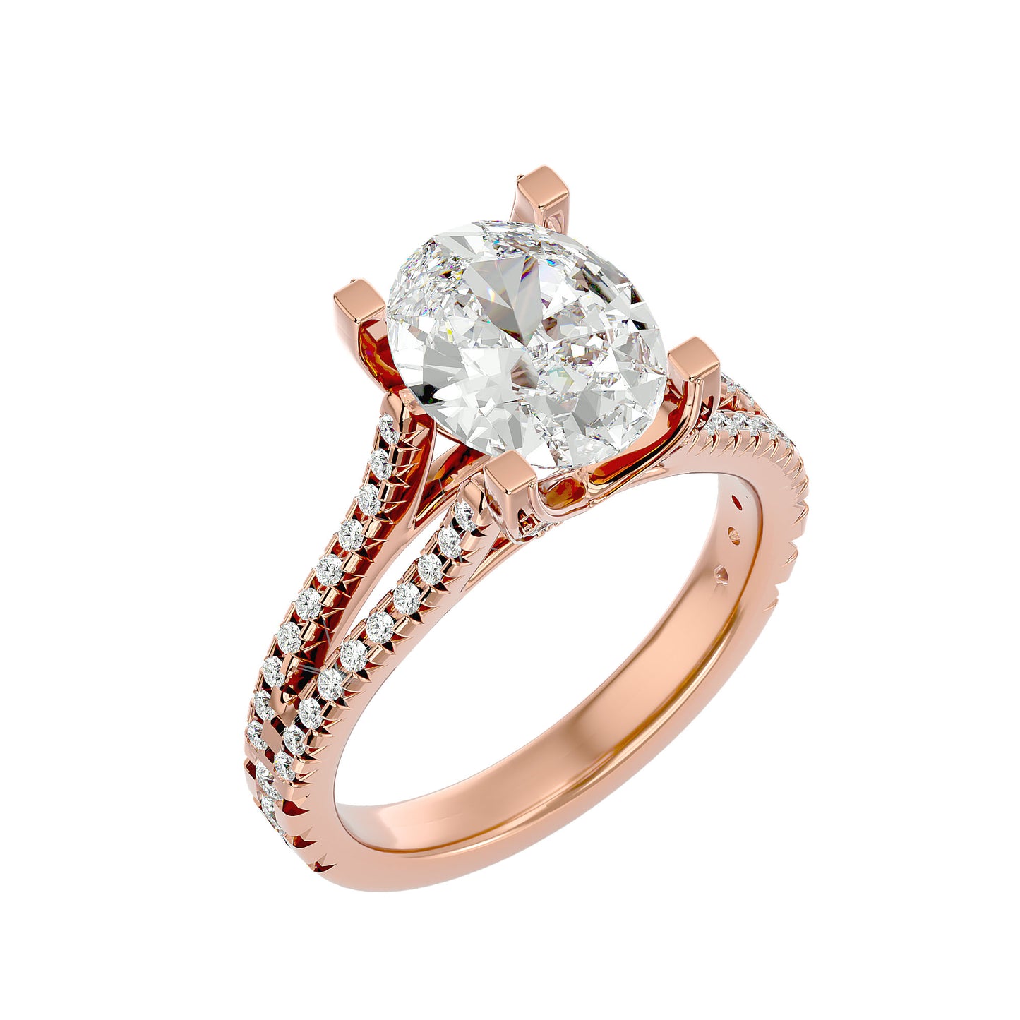 Oval split shank diamond engagement ring