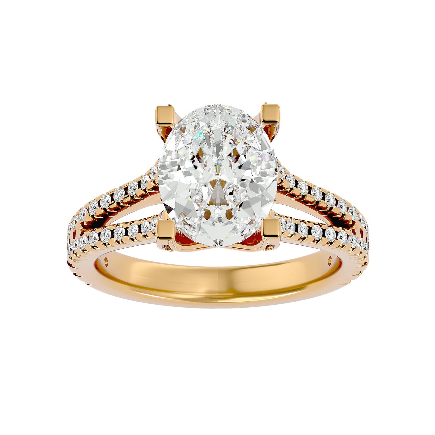 Oval split shank diamond engagement ring