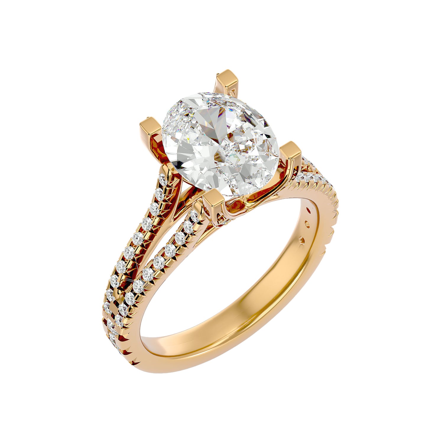 Oval split shank diamond engagement ring