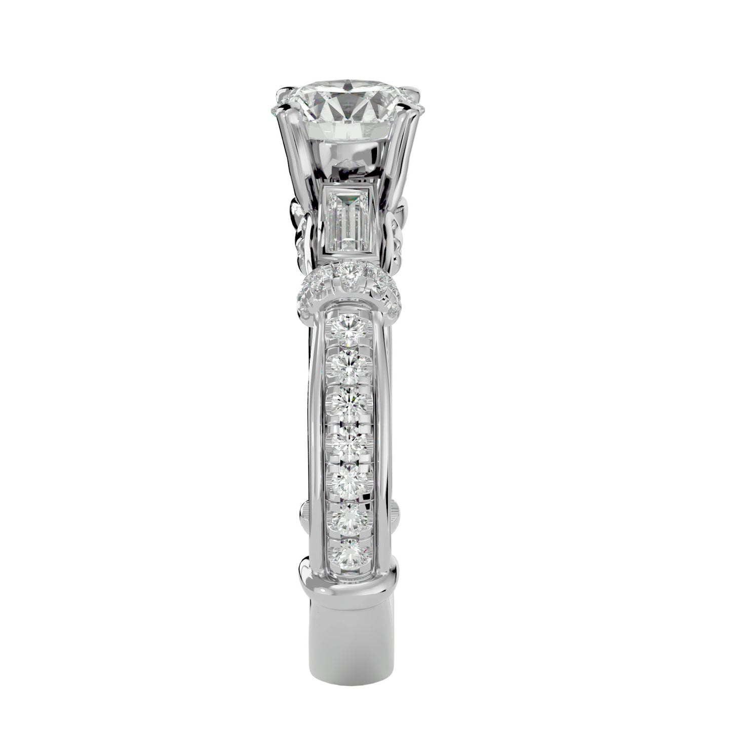 Edda side baguette diamond engagement ring