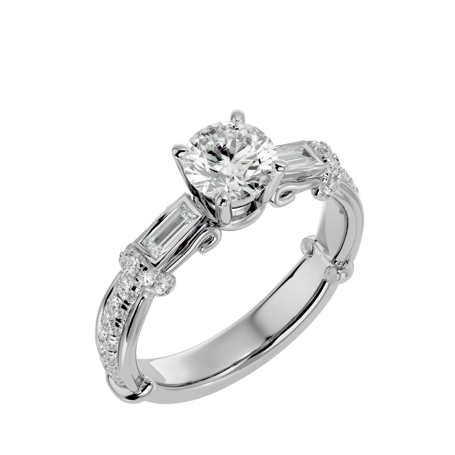 Edda side baguette diamond engagement ring