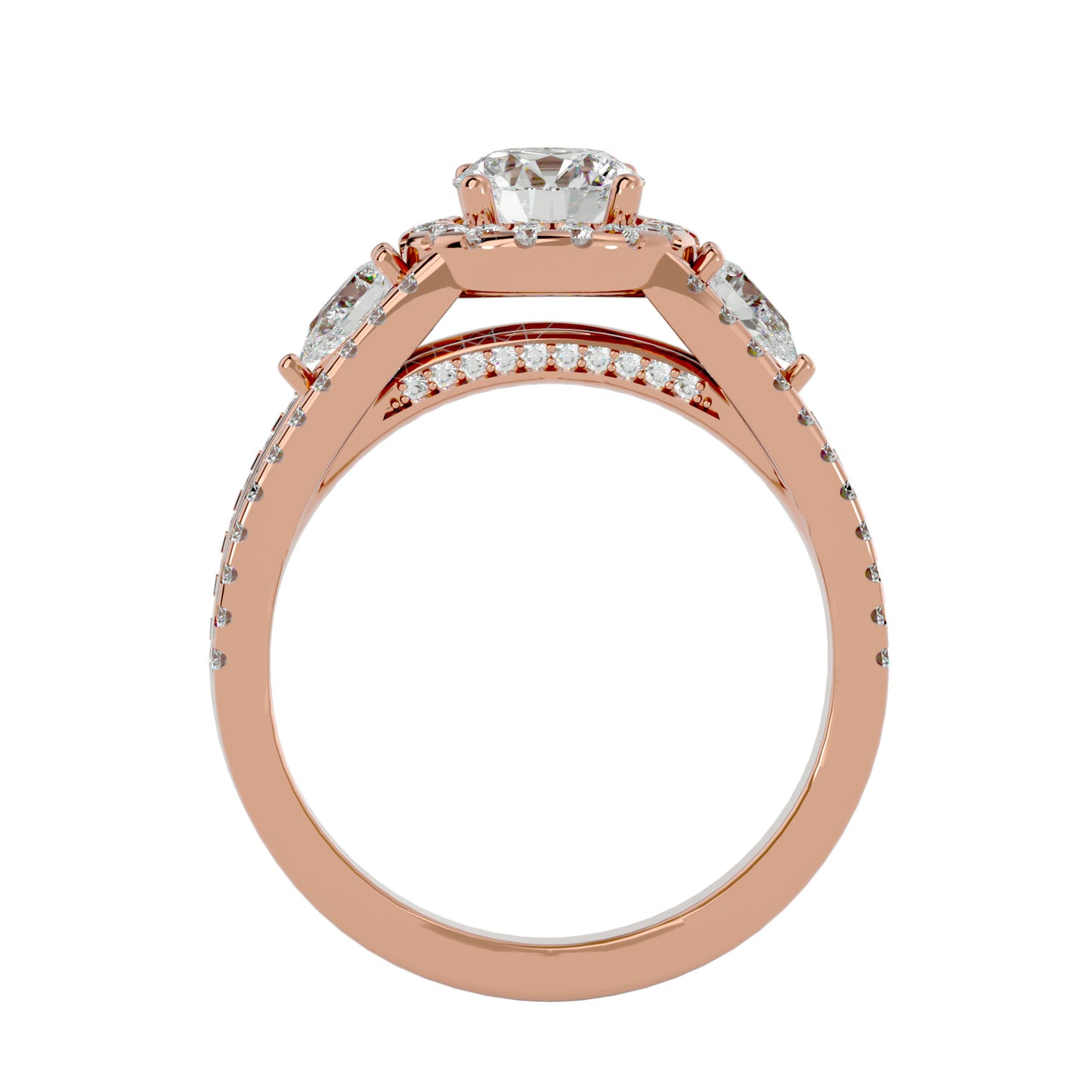 Xia three stone diamond engagement ring