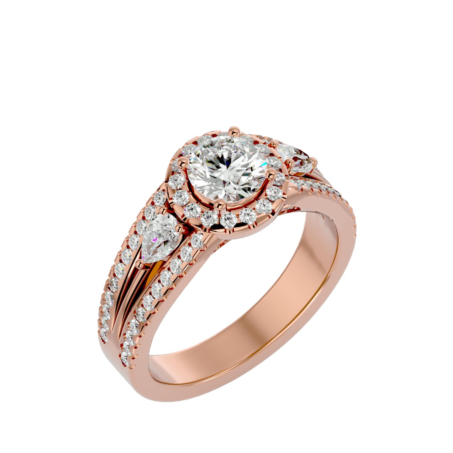 Xia three stone diamond engagement ring