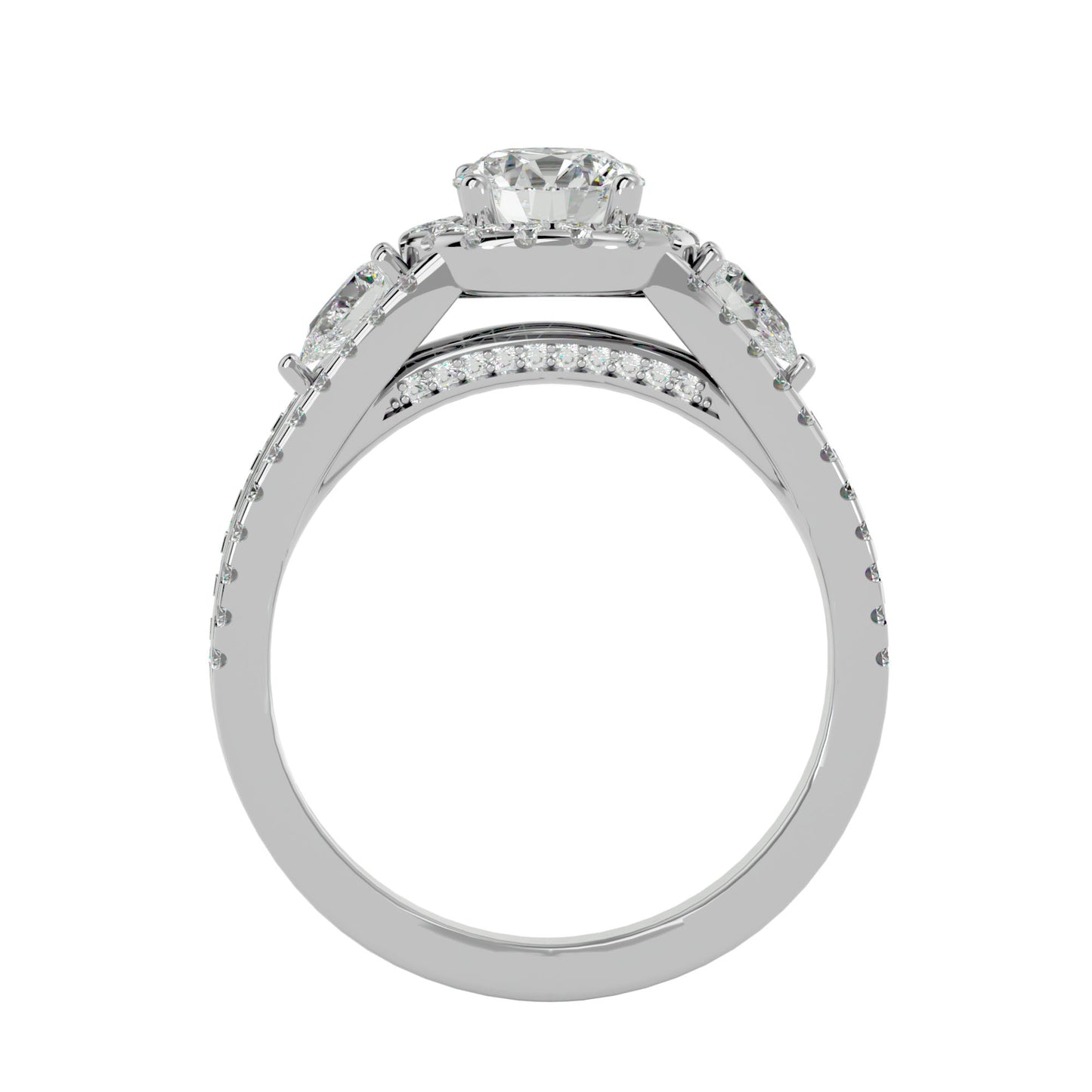 Xia three stone diamond engagement ring