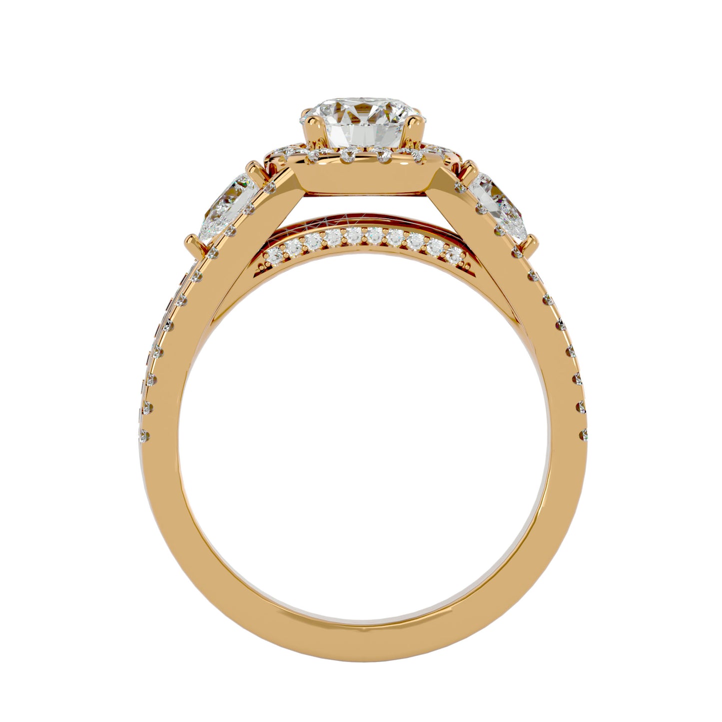 Xia three stone diamond engagement ring