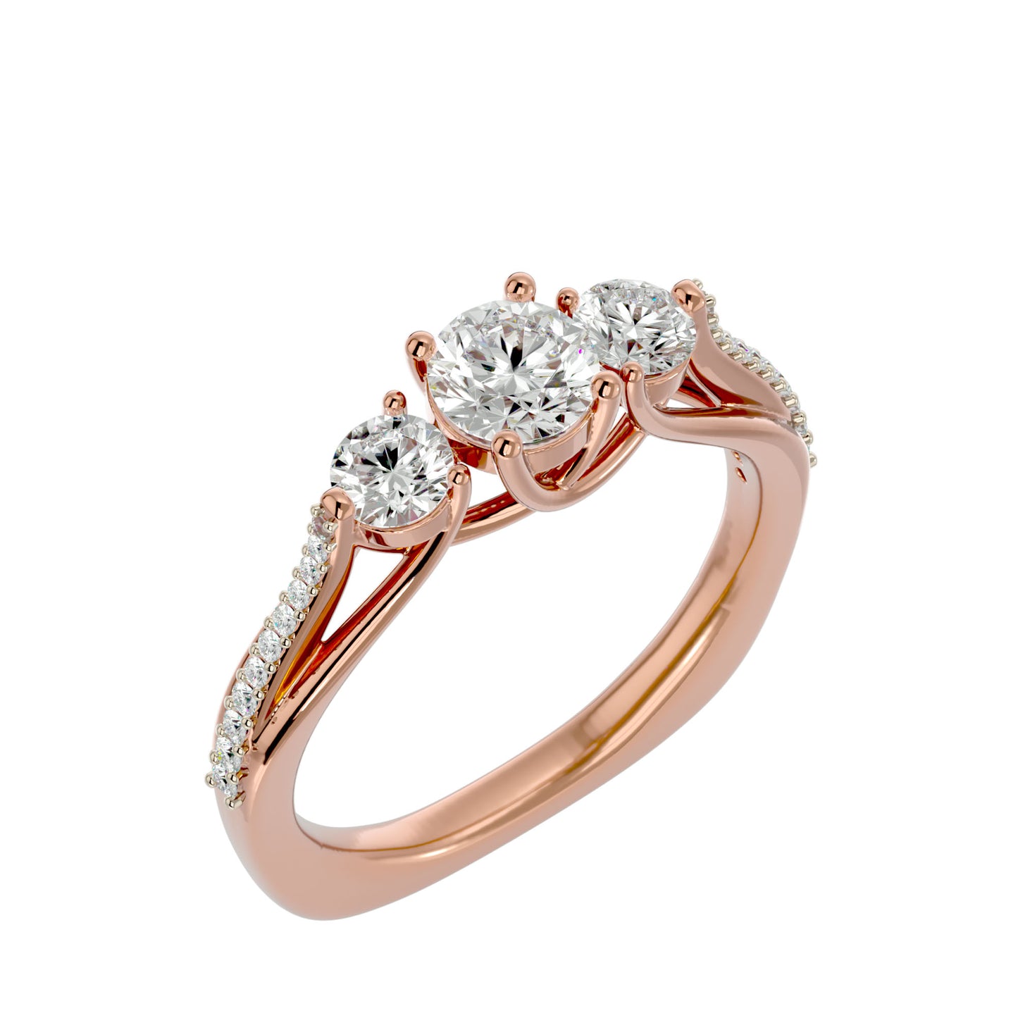 Yuan three stone diamond engagement ring