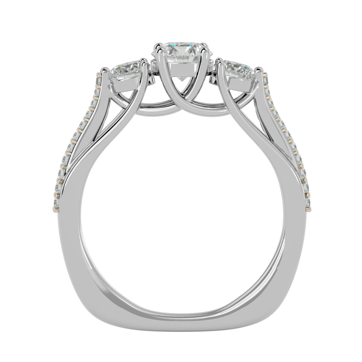 Yuan three stone diamond engagement ring