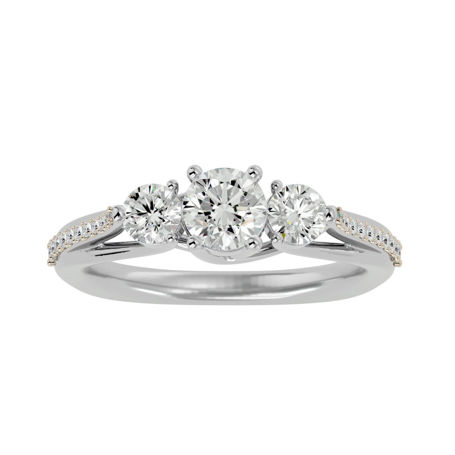 Yuan three stone diamond engagement ring