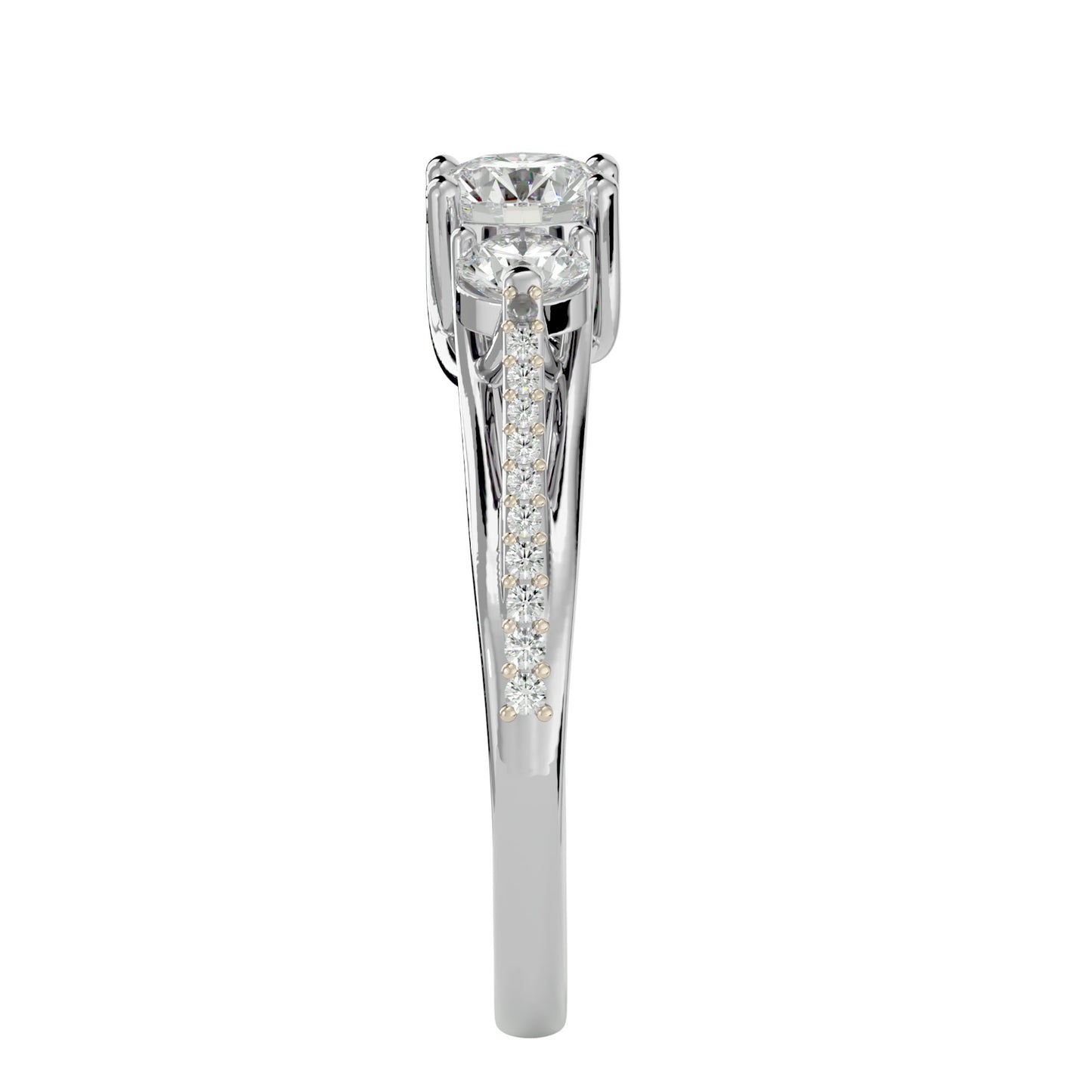 Yuan three stone diamond engagement ring