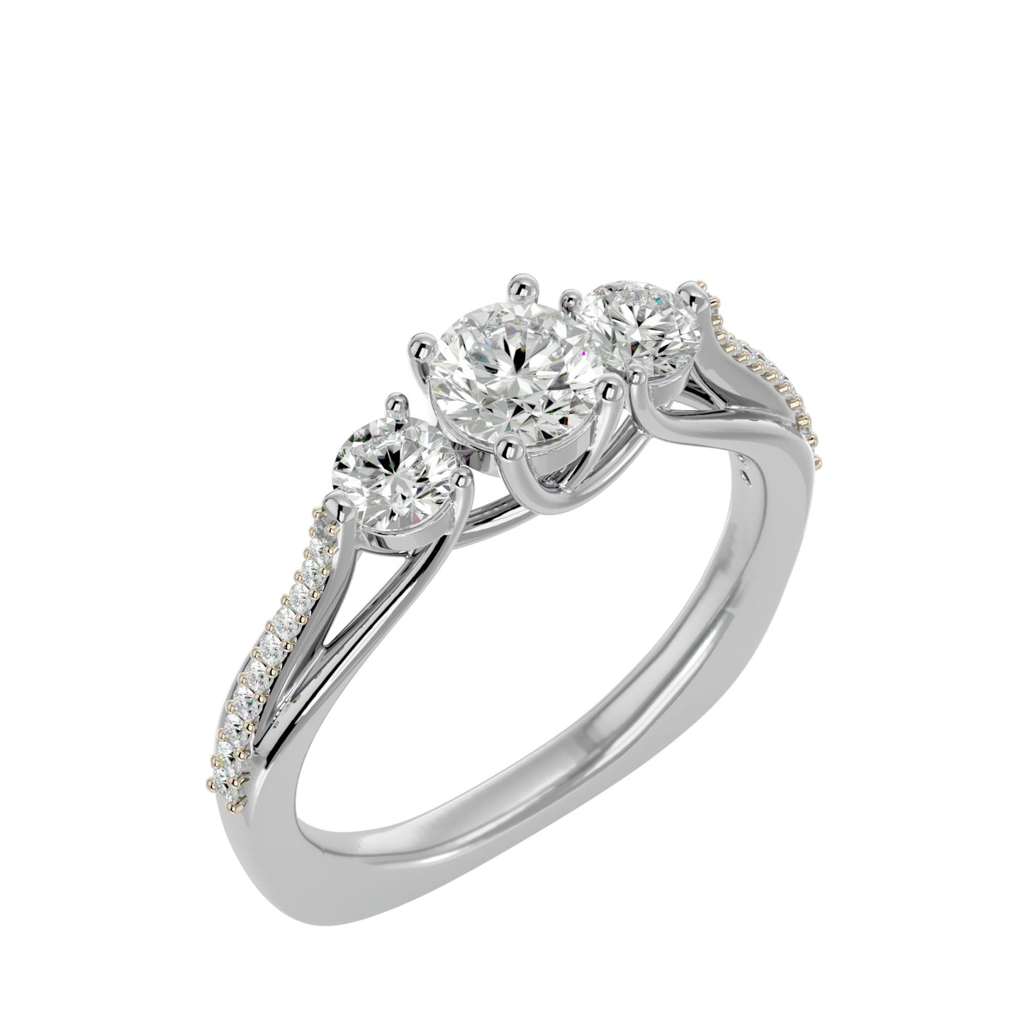 Yuan three stone diamond engagement ring