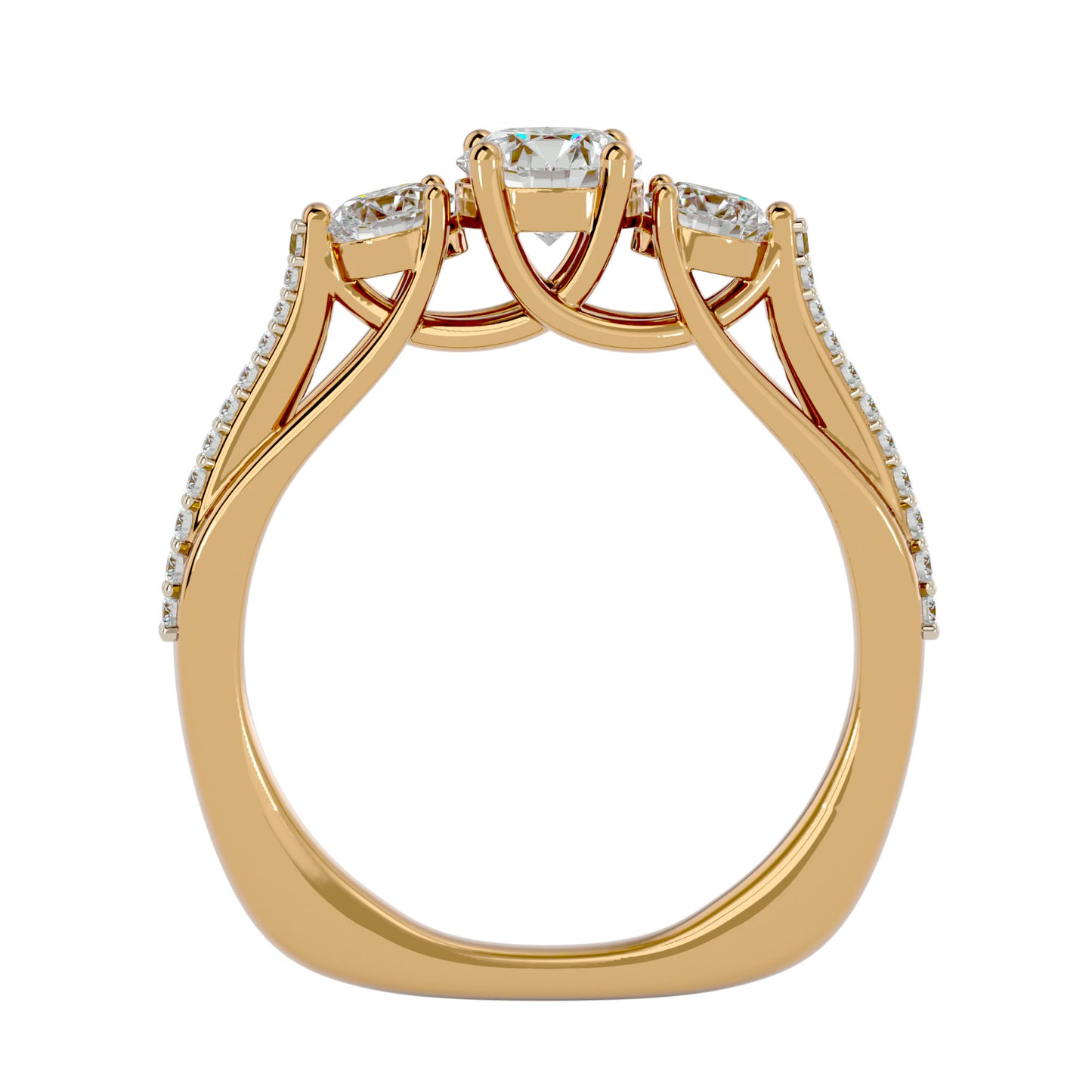 Yuan three stone diamond engagement ring