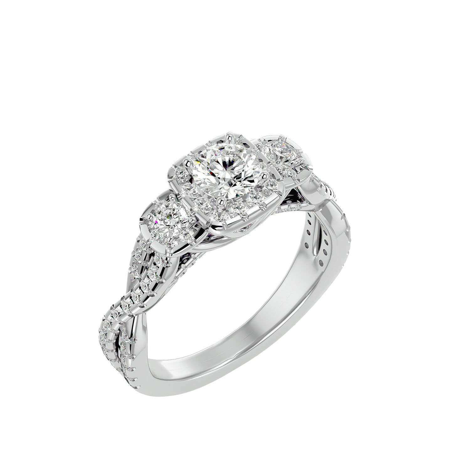 Hina halo side round diamond engagement ring