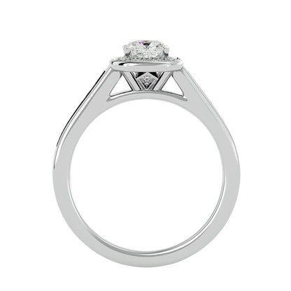 The Myia halo tapered engagement ring