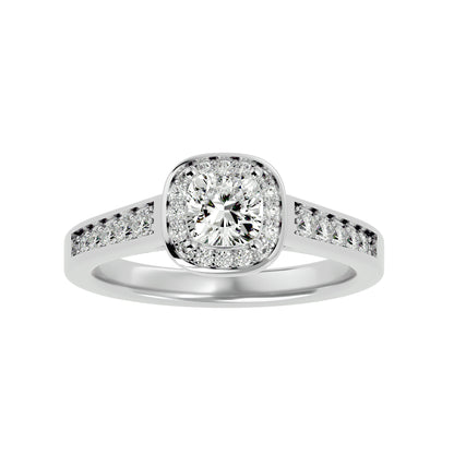 The Myia halo tapered engagement ring