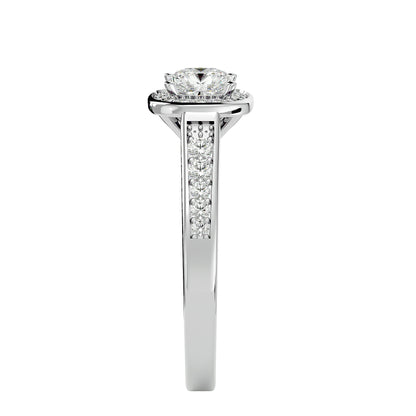 The Myia halo tapered engagement ring