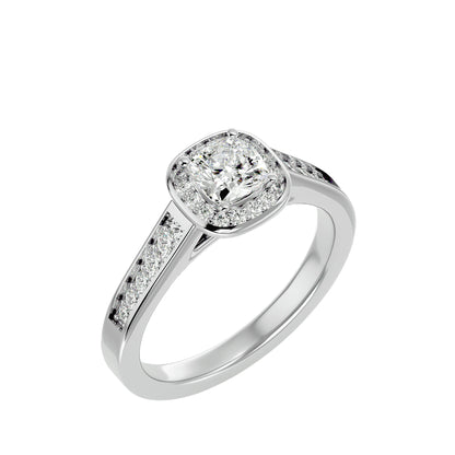 The Myia halo tapered engagement ring