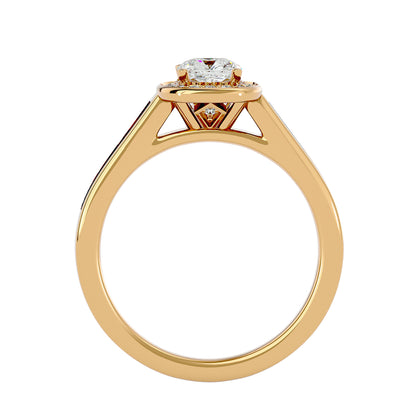 The Myia halo tapered engagement ring