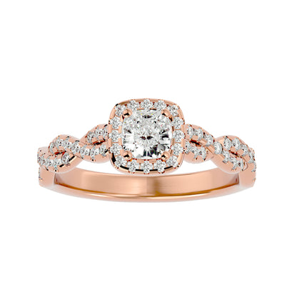 Halo criss cross shank diamond engagement ring