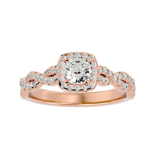 Halo criss cross shank diamond engagement ring
