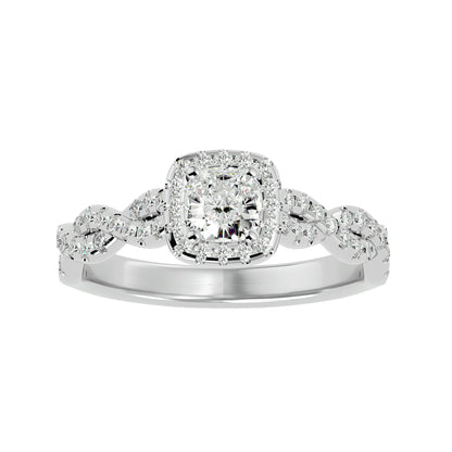 Halo criss cross shank diamond engagement ring