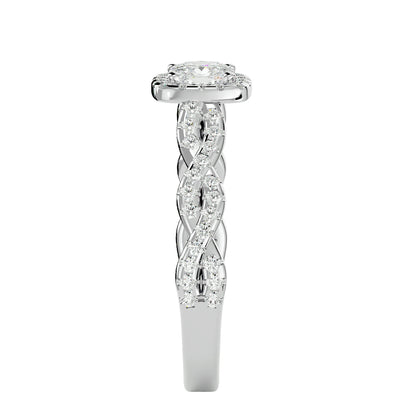 Halo criss cross shank diamond engagement ring