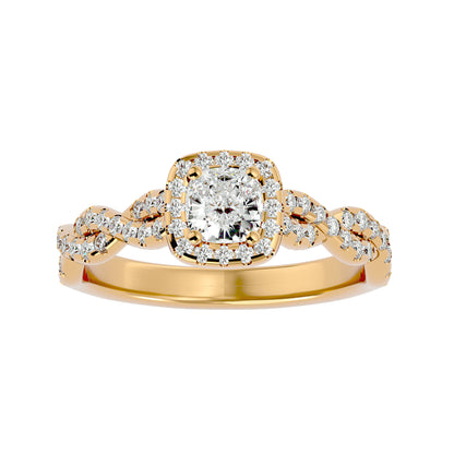 Halo criss cross shank diamond engagement ring