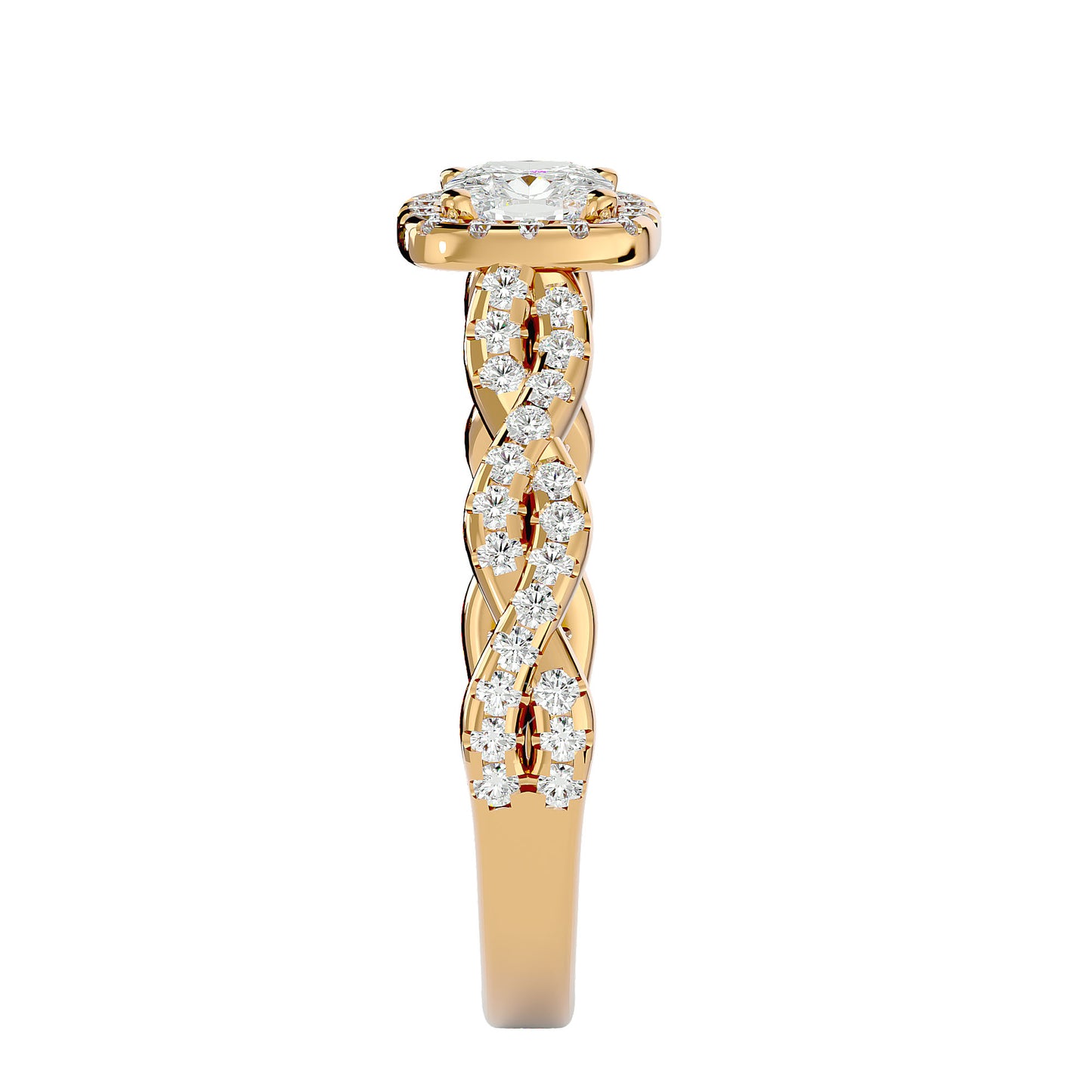 Halo criss cross shank diamond engagement ring
