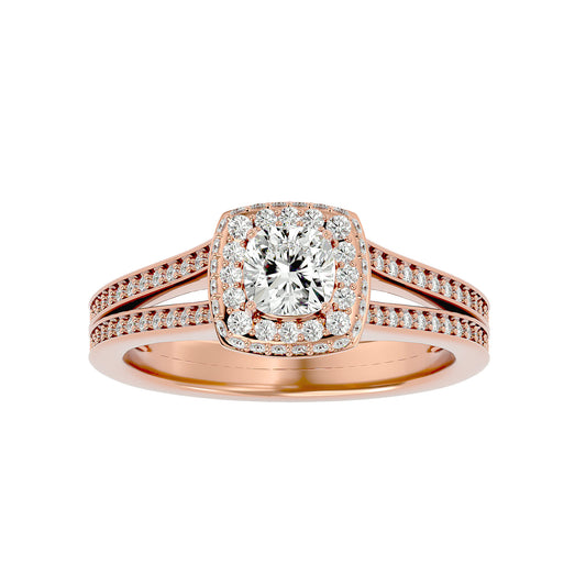 Split shank halo diamond engagement ring