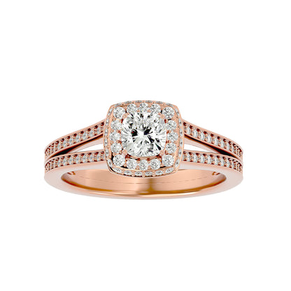 Split shank halo diamond engagement ring