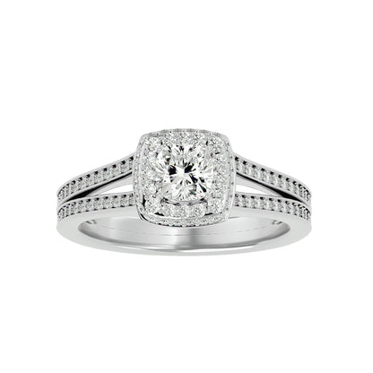 Split shank halo diamond engagement ring