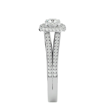 Split shank halo diamond engagement ring