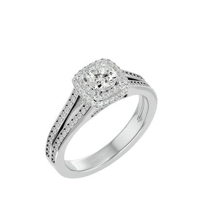 Split shank halo diamond engagement ring