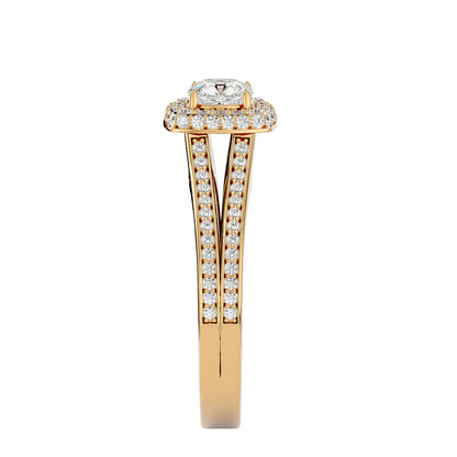 Split shank halo diamond engagement ring