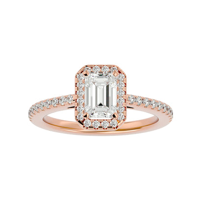 Pea emerald halo diamond engagement ring